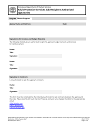 Document preview: Form HS-3475 Adult Protective Services Sub-recipient Authorized Signatories - Tennessee