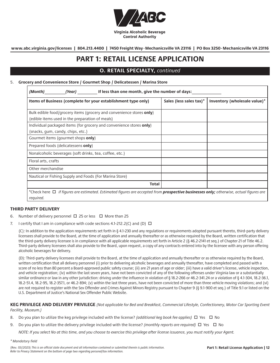 Retail License Application - Virginia, Page 12