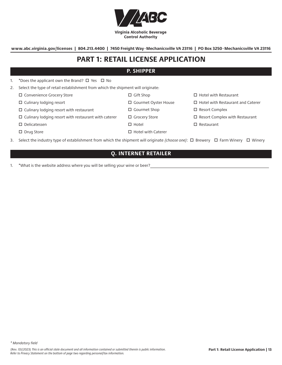 Retail License Application - Virginia, Page 13