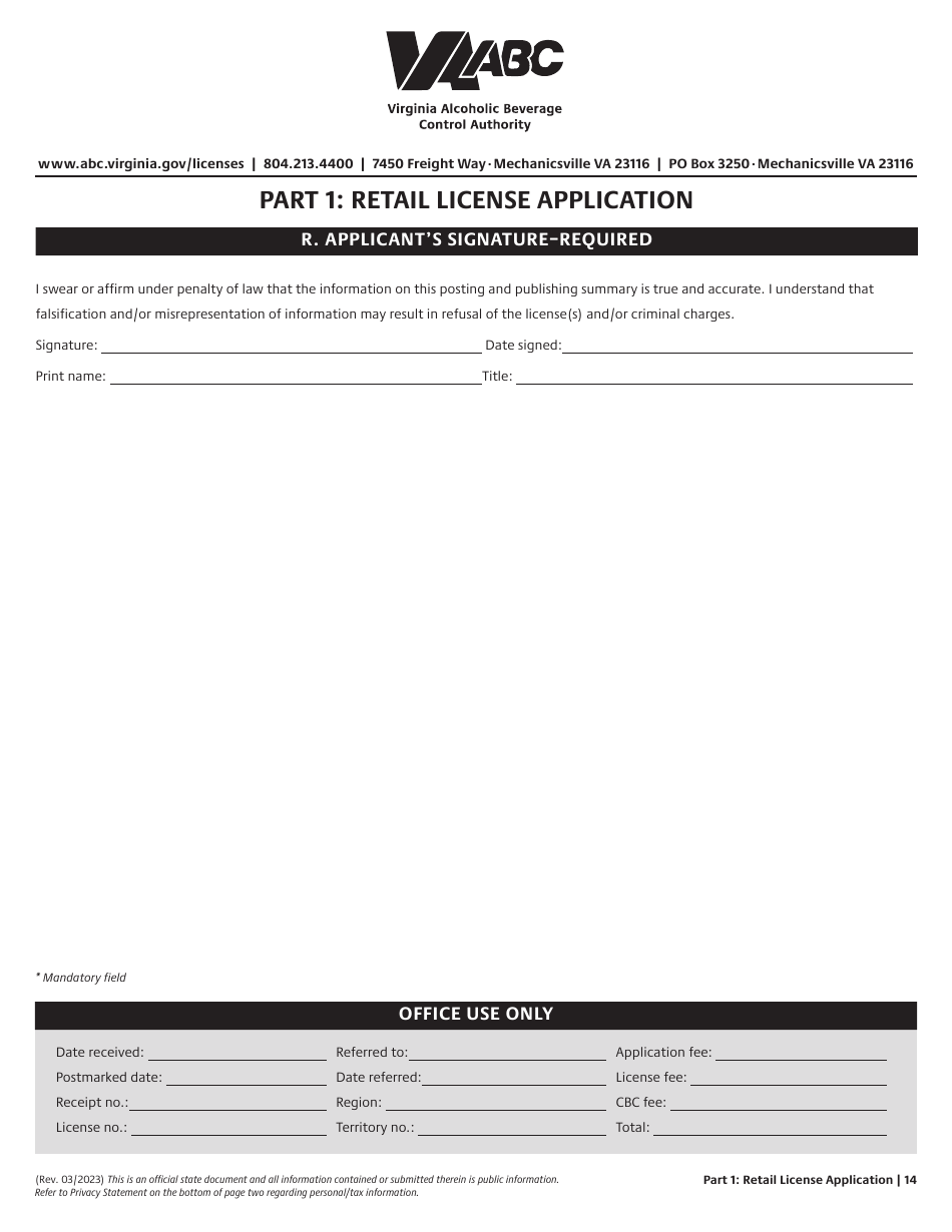 Retail License Application - Virginia, Page 14