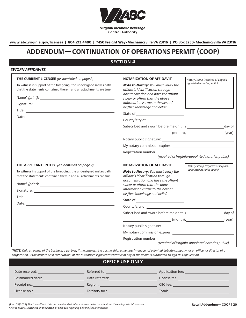 Retail License Application - Virginia, Page 20