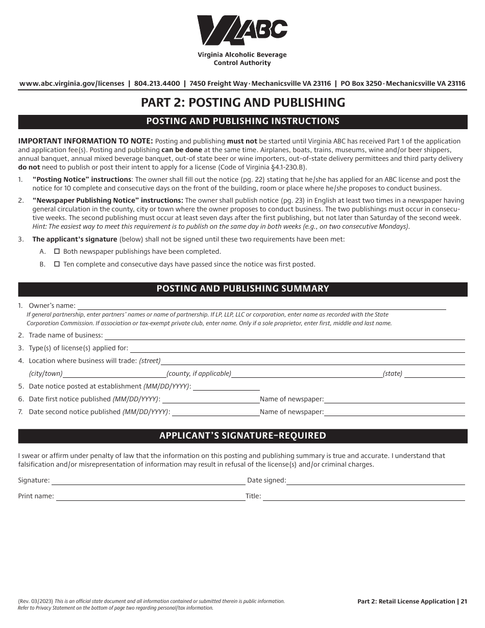 Retail License Application - Virginia, Page 21