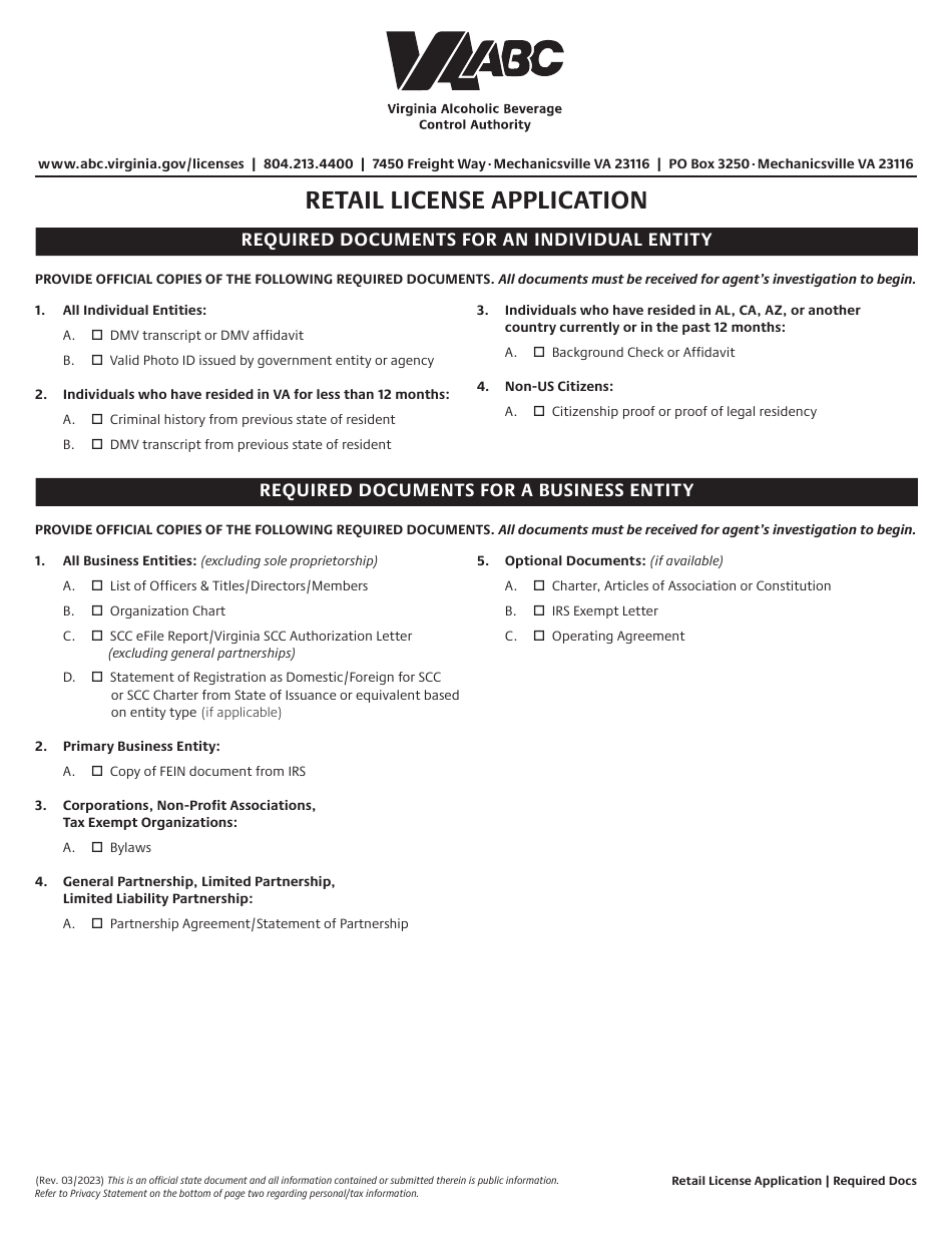 Retail License Application - Virginia, Page 25