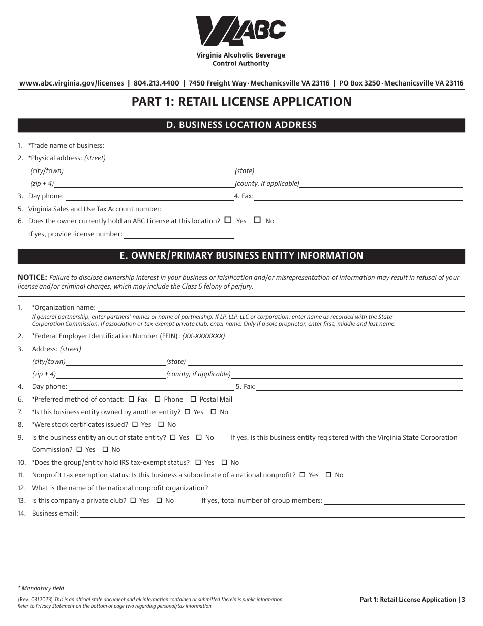 Retail License Application - Virginia, Page 3