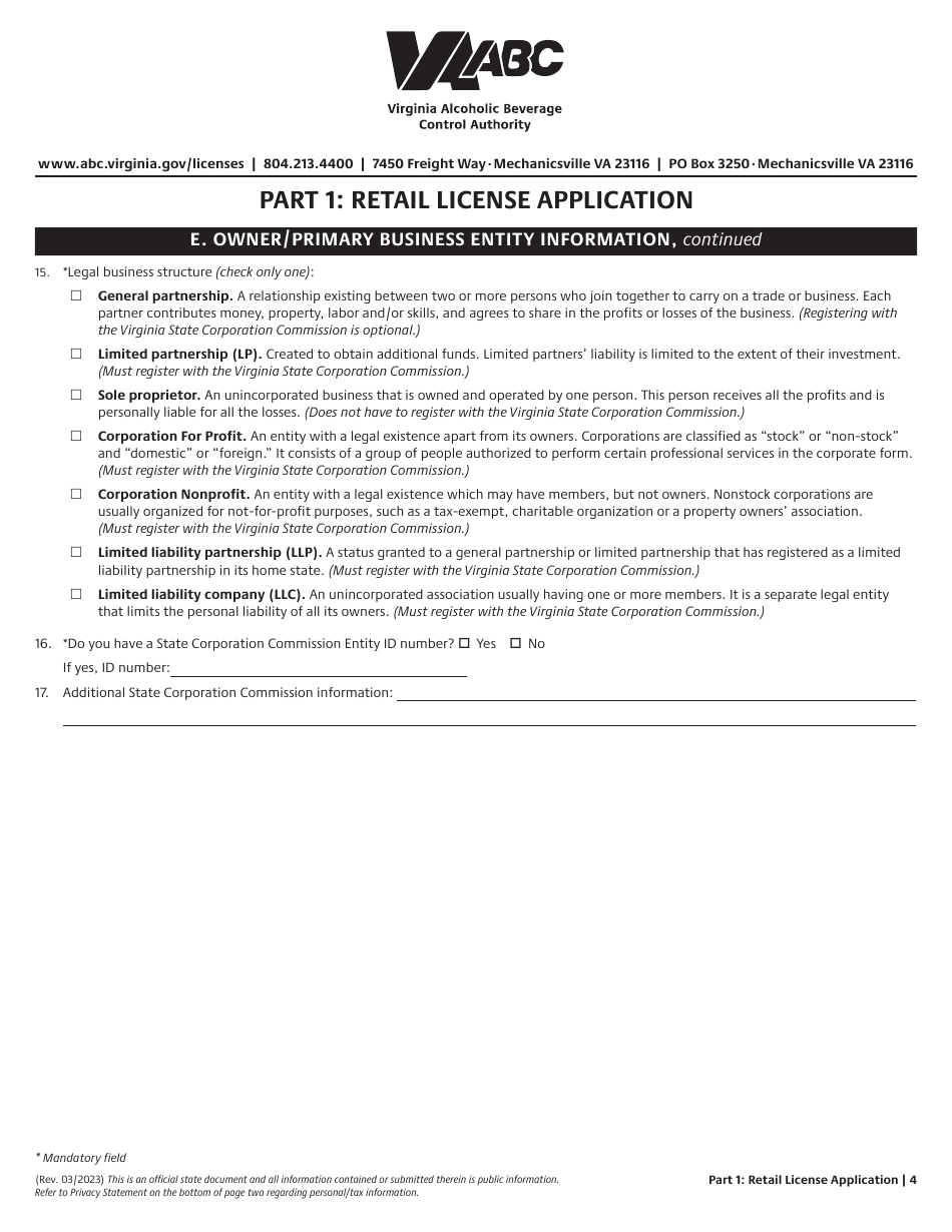 Retail License Application - Virginia, Page 4