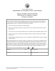 Document preview: DCYF Form 09-121 Waiver of Right to Receive Written Information on Adoption Support Program Limitation - Washington