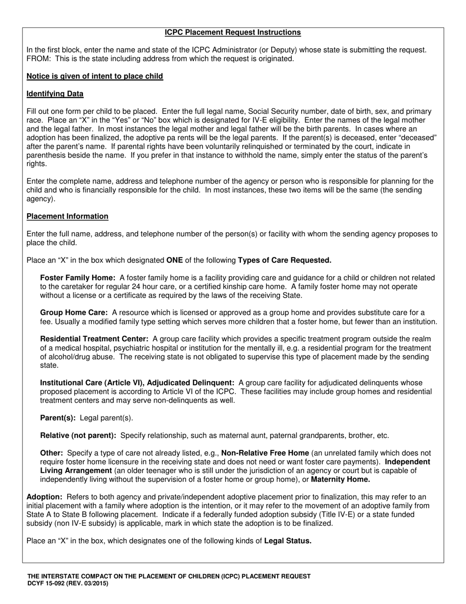 DCYF Form 15-092 Icpc Placement Request - Washington, Page 3