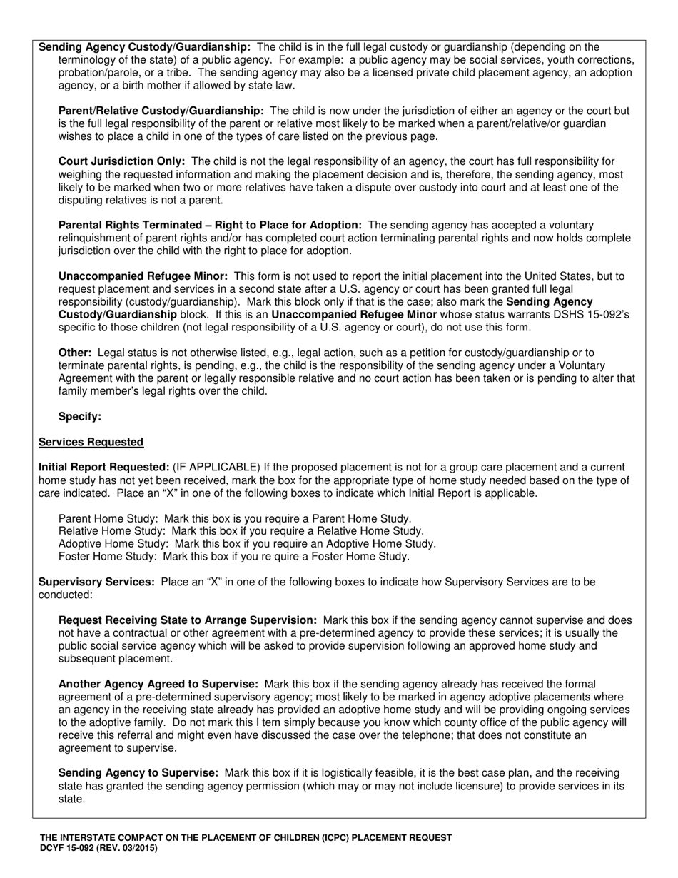 DCYF Form 15-092 Icpc Placement Request - Washington, Page 4