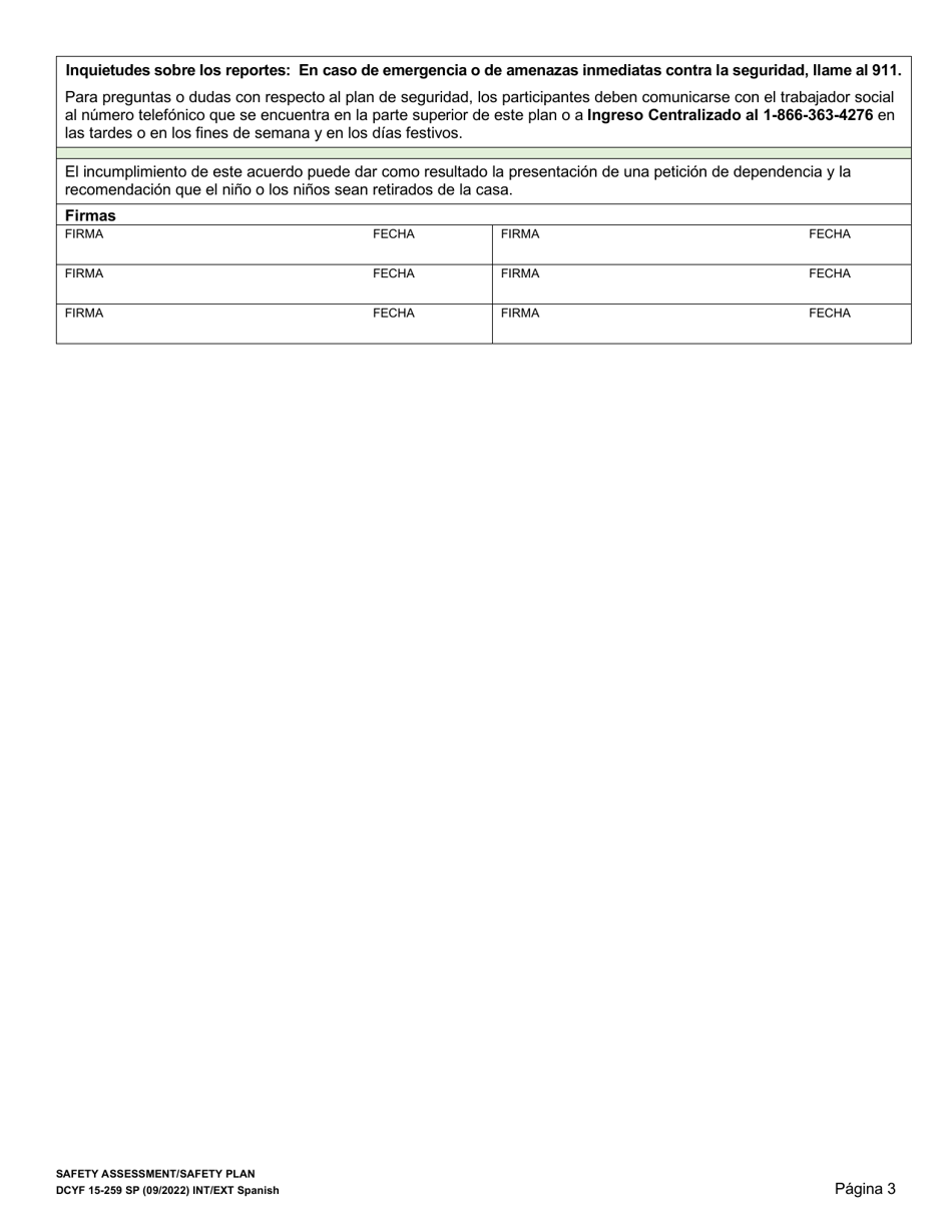 DCYF Formulario 15-259 Plan De Seguridad - Washington (Spanish), Page 3