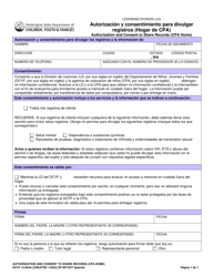 Document preview: DCYF Formulario 15-824A Autorizacion Y Consentimiento Para Divulgar Registros (Hogar De CPA) - Washington (Spanish)