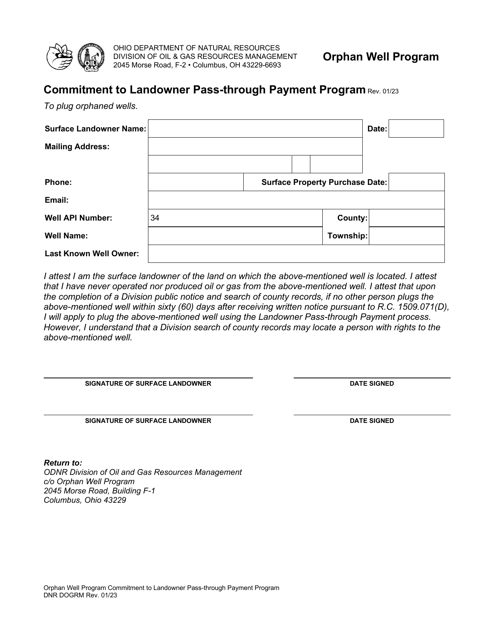 Commitment to Landowner Pass-Through Payment Program - Orphan Well Program - Ohio Download Pdf
