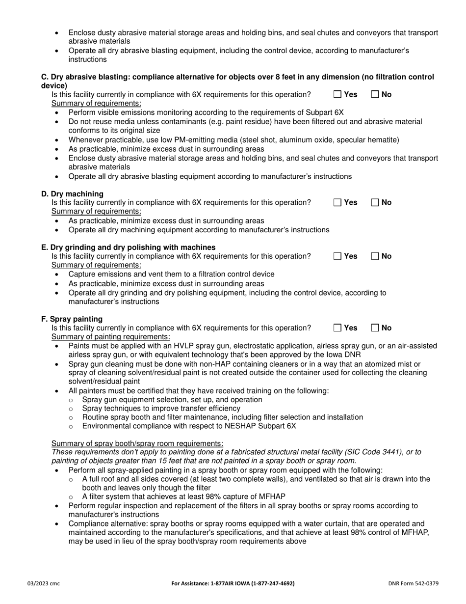 DNR Form 542-0379 Notification of Compliance Status - Area Source Rule for Nine Metal Fabrication and Finishing Source Categories - Iowa, Page 2