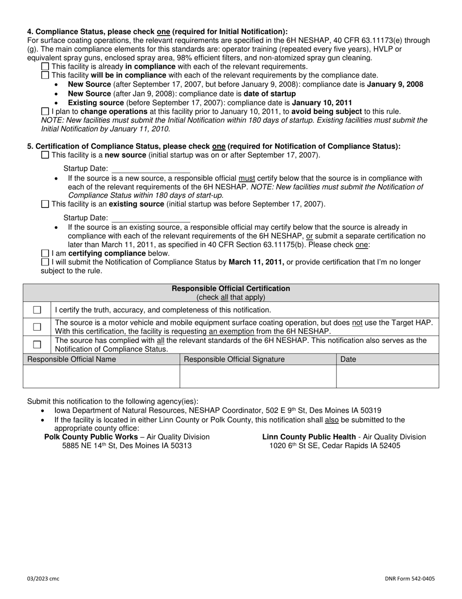DNR Form 542-0405 Initial Notification / Notification of Compliance Status / Exemption Notification - Miscellaneous Surface Coating Area Source Rule - Iowa, Page 2