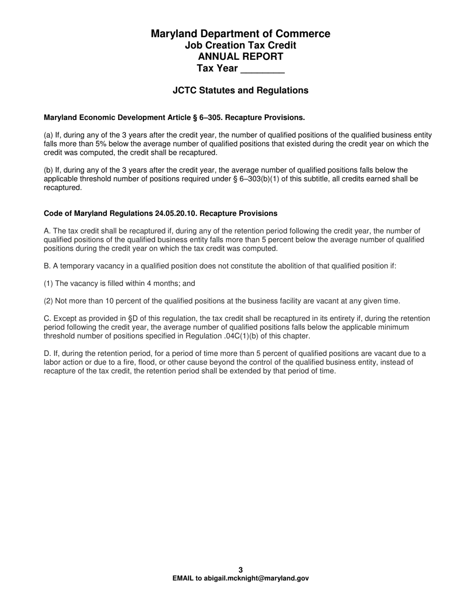 Job Creation Tax Credit Annual Report - Maryland, Page 3