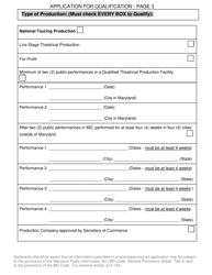 Application for Qualification - Maryland Theatrical Production Tax Credit - Maryland, Page 3