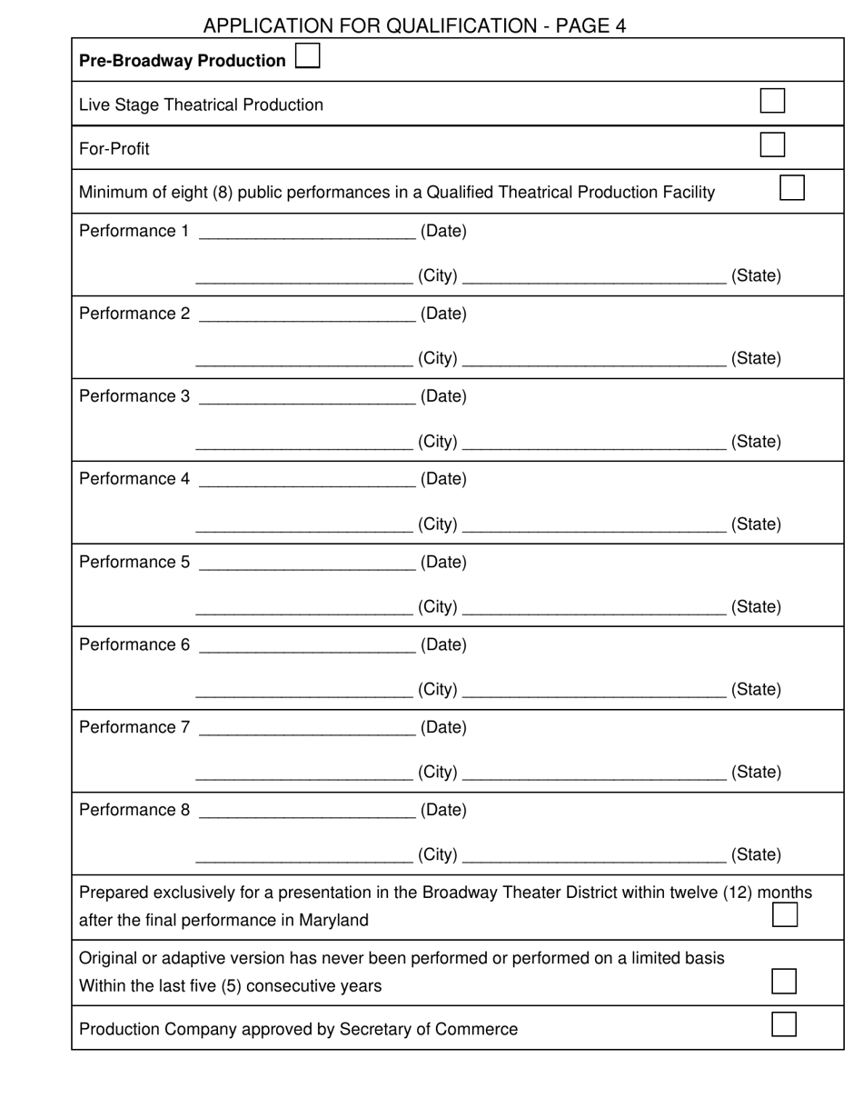 Application for Qualification - Maryland Theatrical Production Tax Credit - Maryland, Page 4