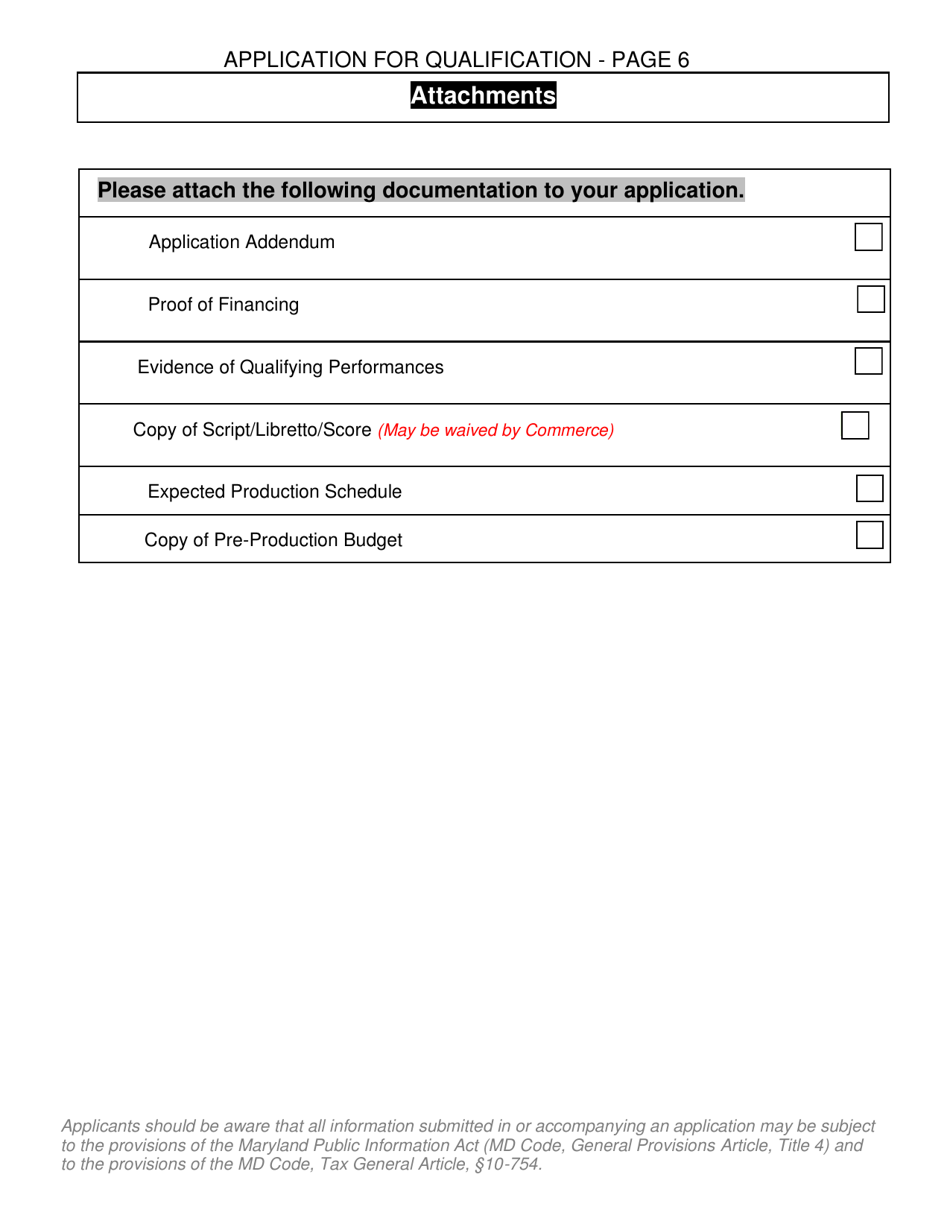 Application for Qualification - Maryland Theatrical Production Tax Credit - Maryland, Page 6