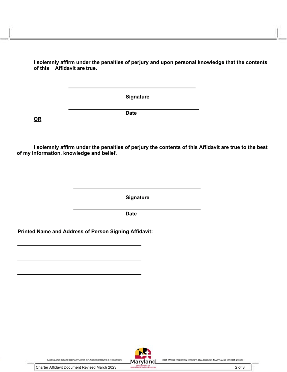 Affidavit Regarding Recorded Governing or Charter Document Under Corporations  Associations Article, 1-201.1 - Maryland, Page 2
