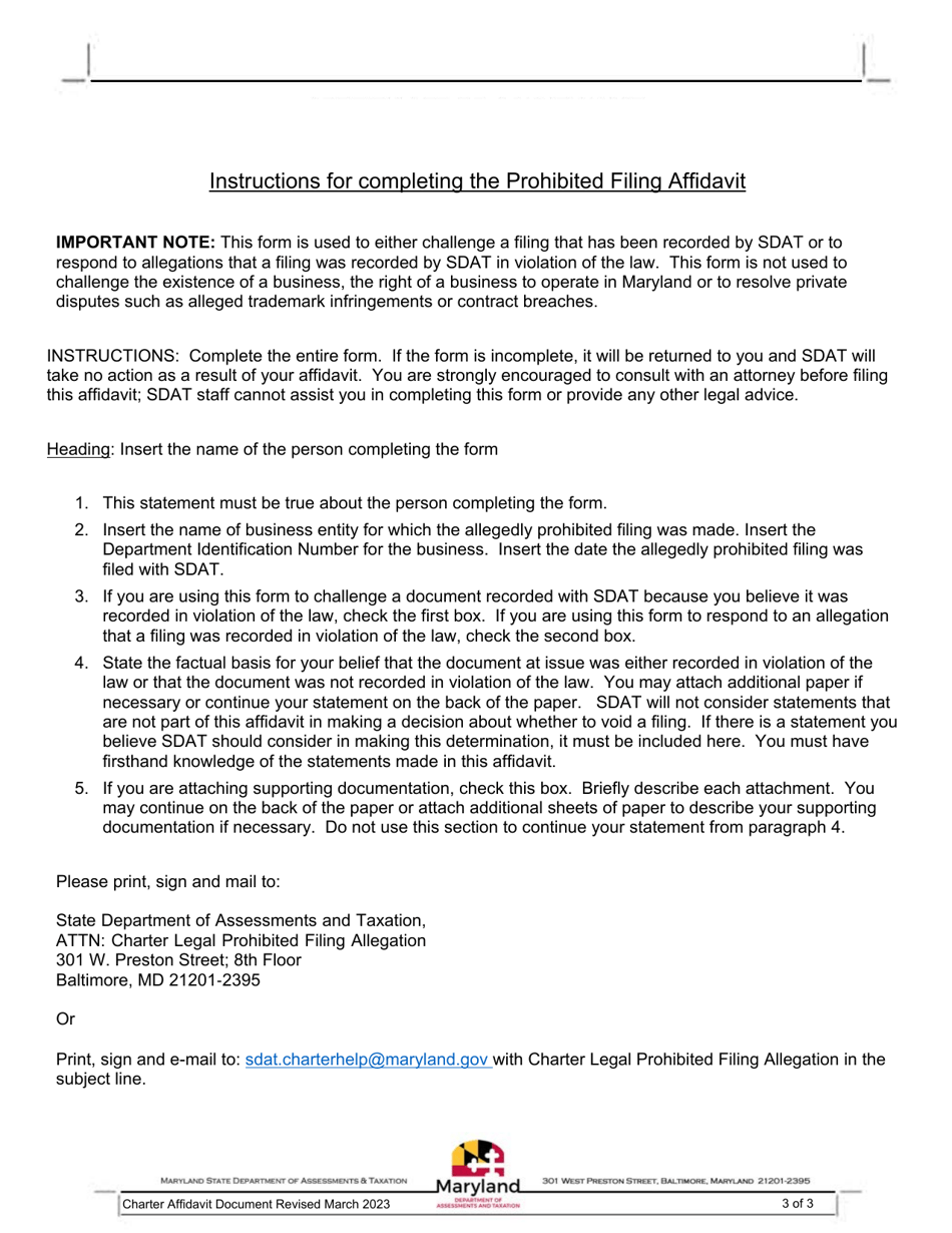 Affidavit Regarding Recorded Governing or Charter Document Under Corporations  Associations Article, 1-201.1 - Maryland, Page 3