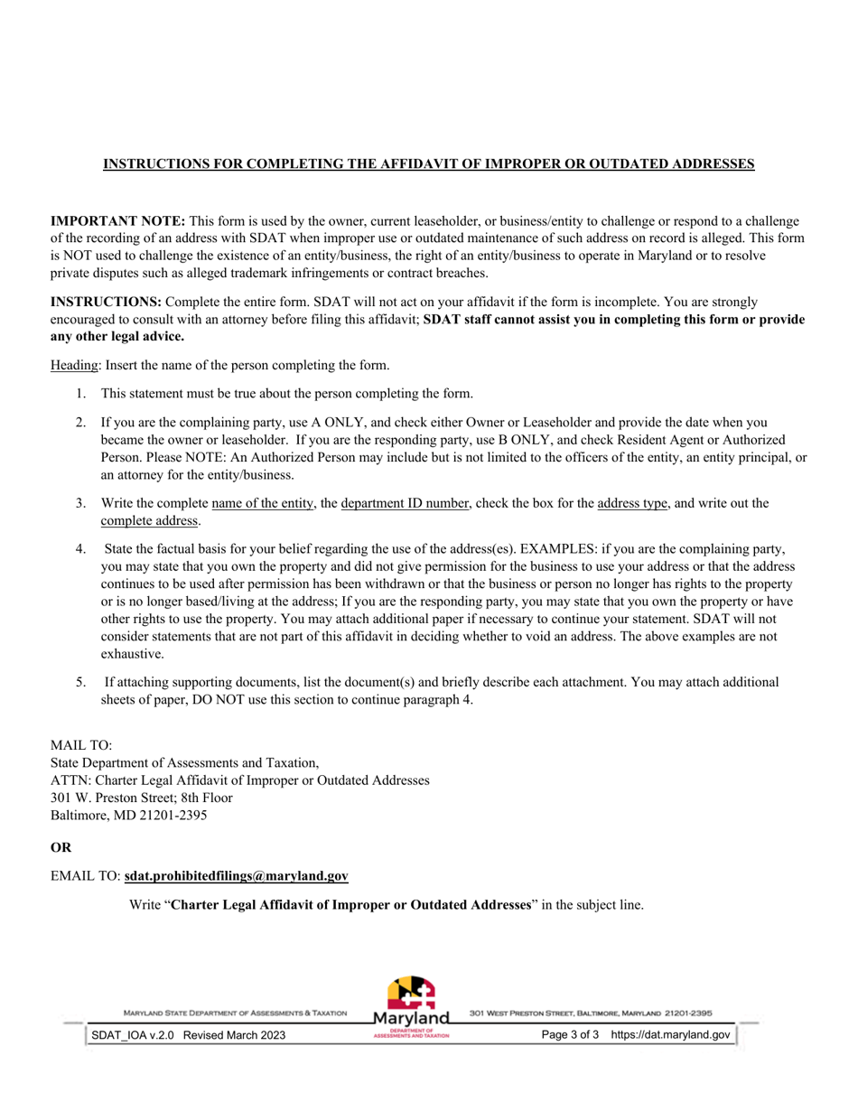 Affidavit Regarding Use or Maintenance of Improper or Outdated Addresses - Maryland, Page 3