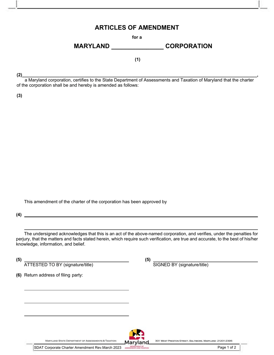 Articles of Amendment - Maryland, Page 1