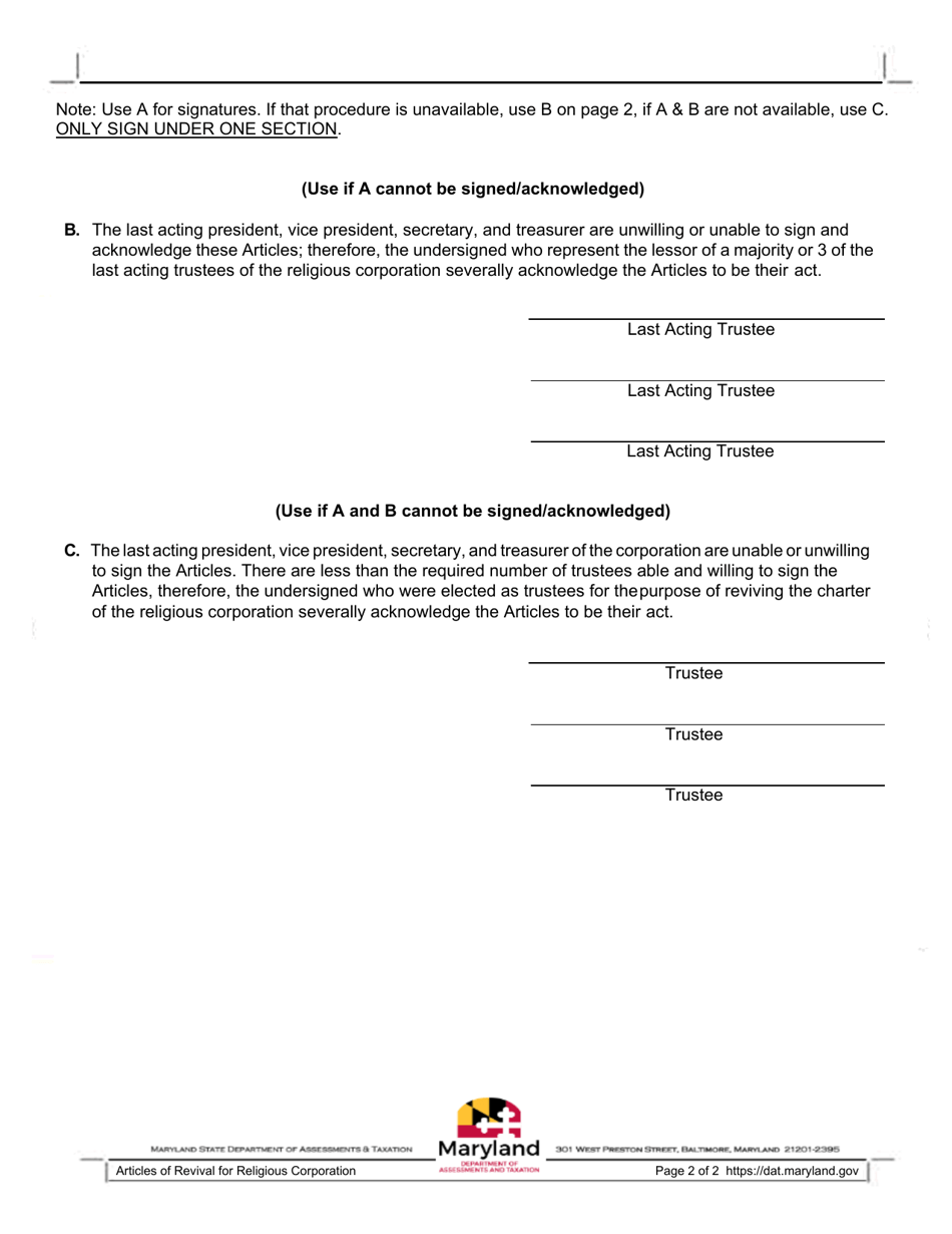 Articles of Revival for a Maryland Religious Corporation - Maryland, Page 2
