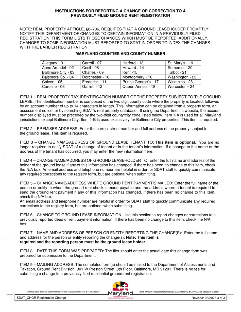 Reporting Form for Changes or Corrections - Maryland, Page 3