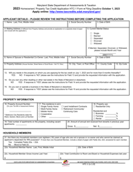 Document preview: Form HTC-1 Homeowners' Property Tax Credit Application - Maryland, 2023