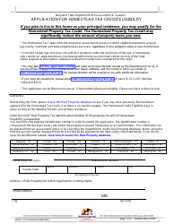 Document preview: Application for Homestead Tax Crediteligibility - Maryland