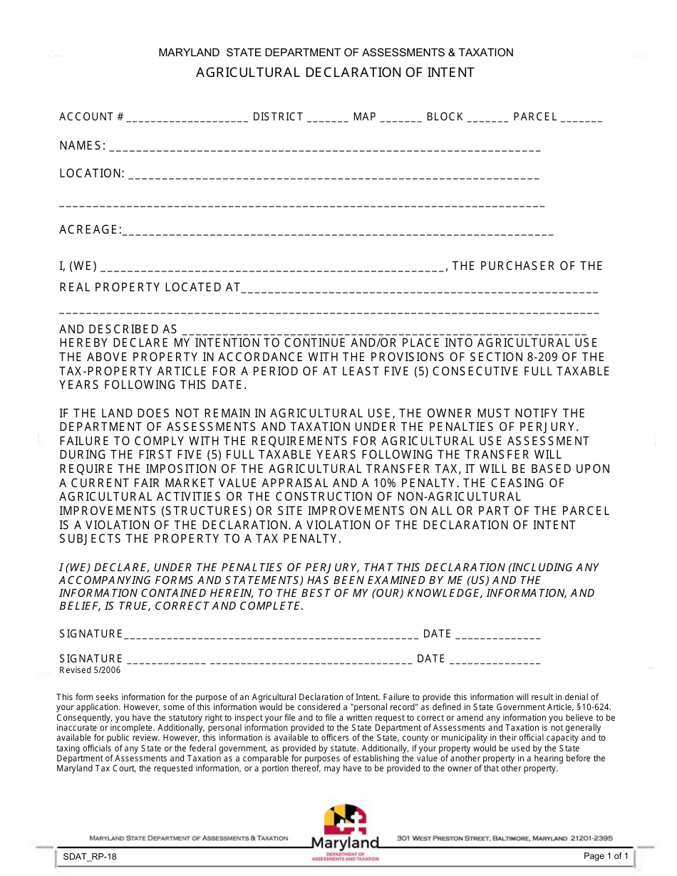Form SDAT_RP18 Fill Out, Sign Online and Download Fillable PDF