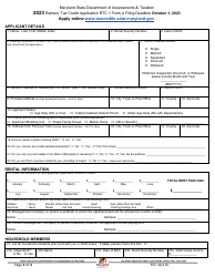 Form RTC-1 Renters&#039; Tax Credit Application - Maryland
