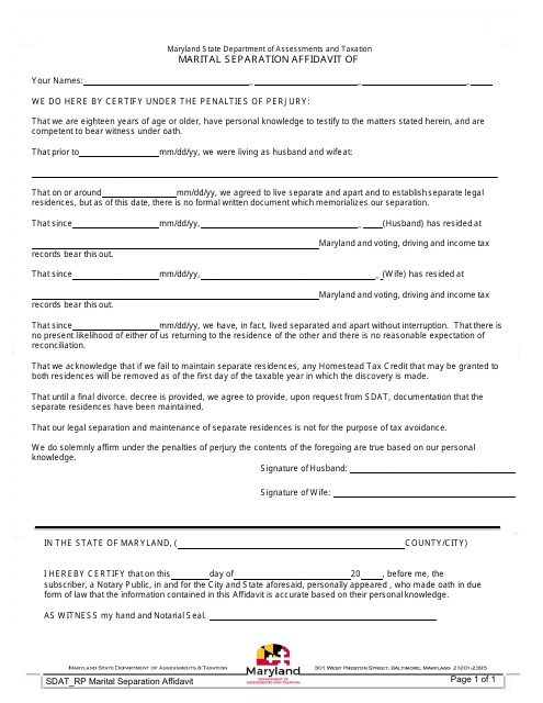 Marital Separation Affidavit - Maryland