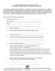 Form SDAT_RP Verification of Membership in a Cooperative Corporation - Maryland