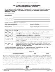 Document preview: Form SDATRP_40 Application for Residential Use Assessment for Rezoned Residential Property - Maryland