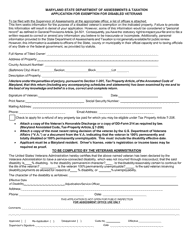 Document preview: Form SDATRP_EX-4A Application for Exemption for Disabled Veterans - Maryland