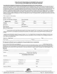 Document preview: Form SDATRP_EX-5A Application for Exemption for Blind Persons - Maryland