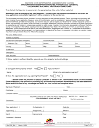 Form SDATRP_EX-1 Application for Exemption Churches, Parsonages, Convents, Educational Buildings, and Church Cemeteries - Maryland