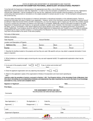 Document preview: Application for Exemption Fraternal, Benevolent or Educational Property - Maryland