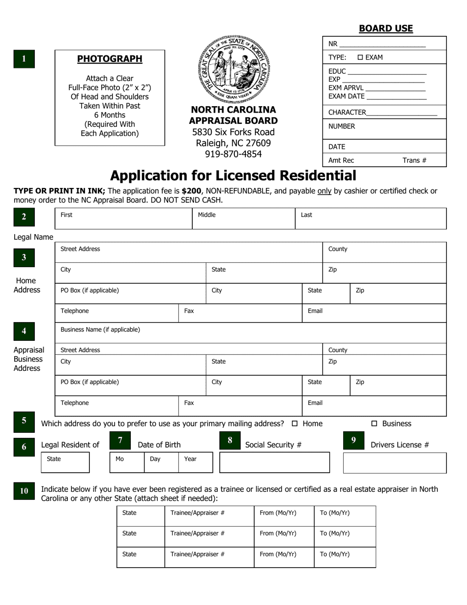 Application for Licensed Residential - North Carolina, Page 10