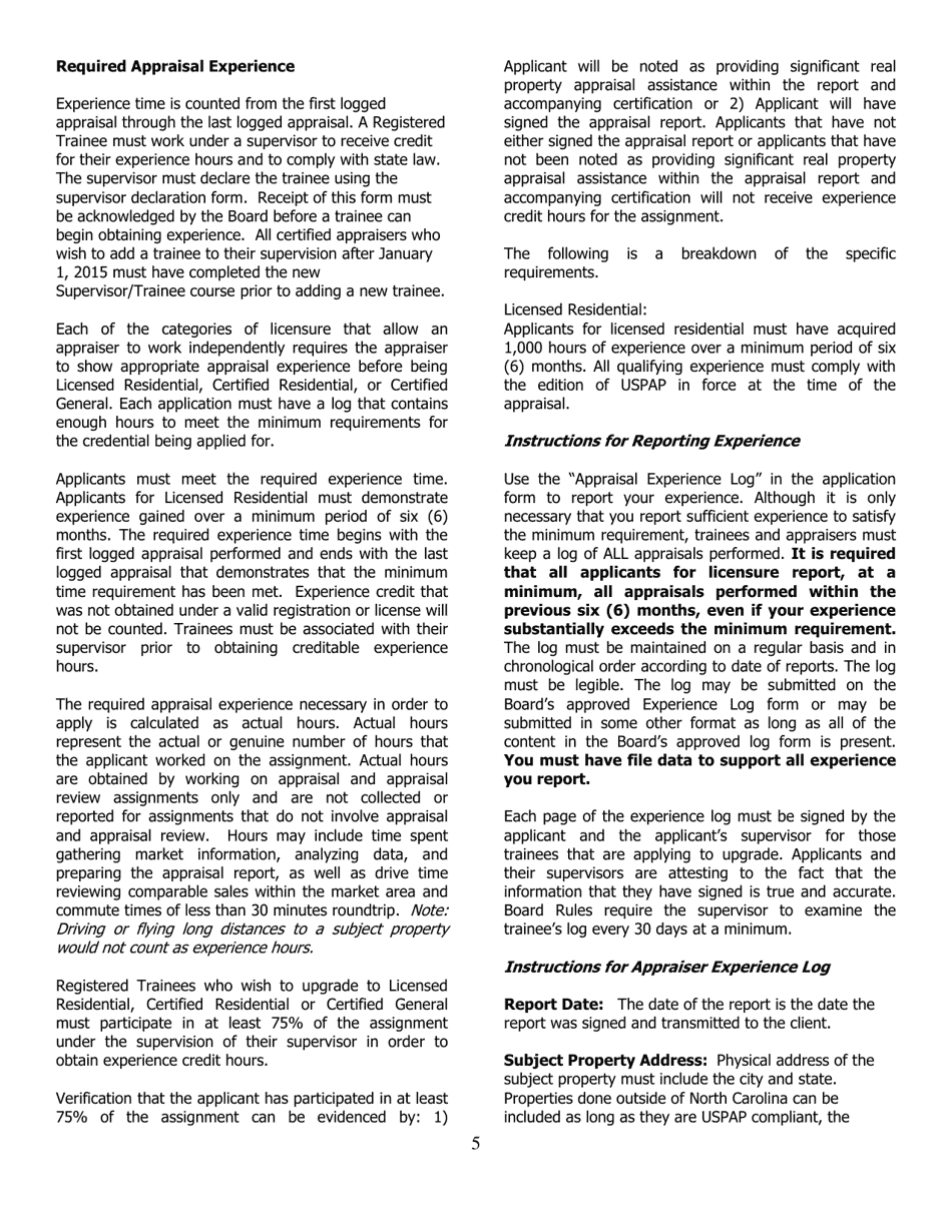 Application for Licensed Residential - North Carolina, Page 5