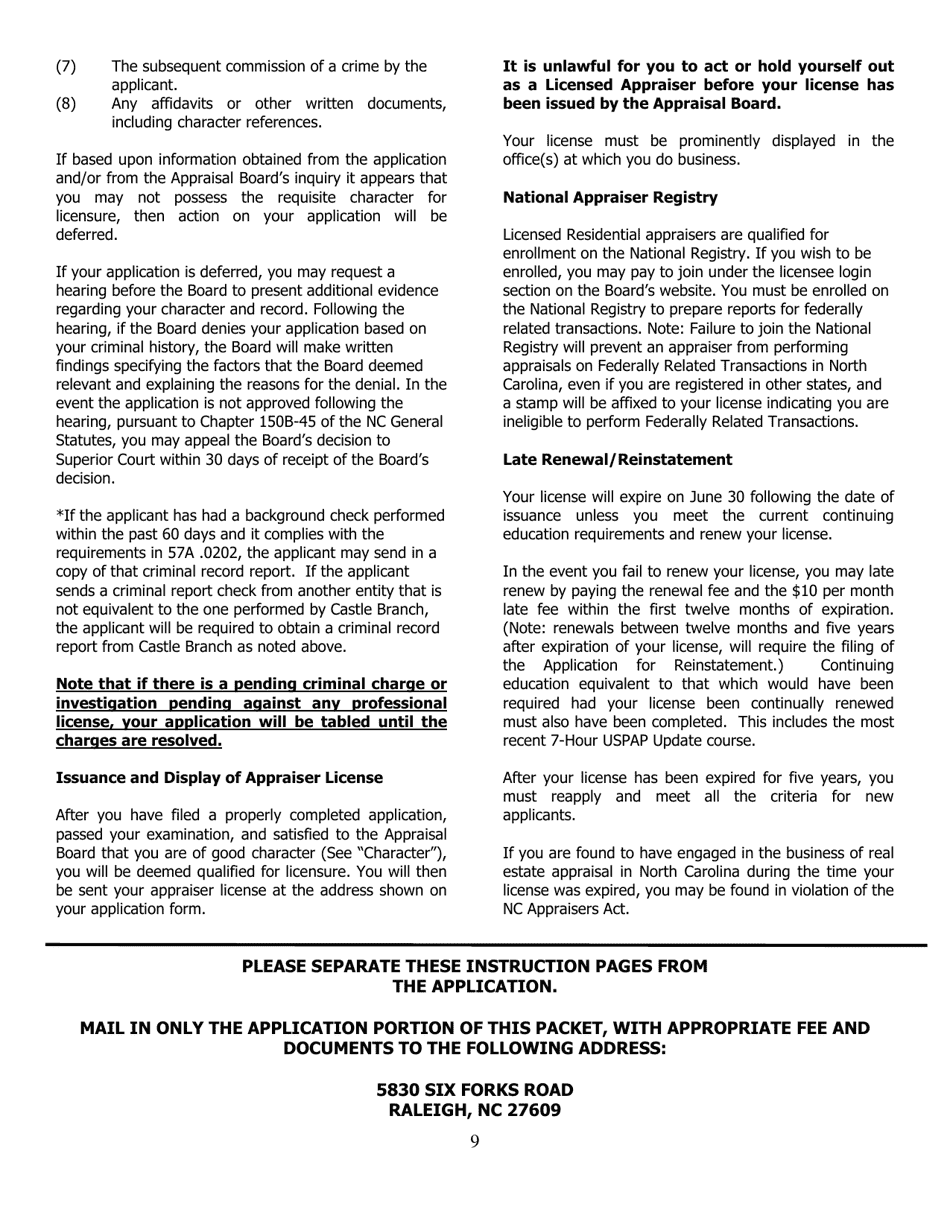 Application for Licensed Residential - North Carolina, Page 9
