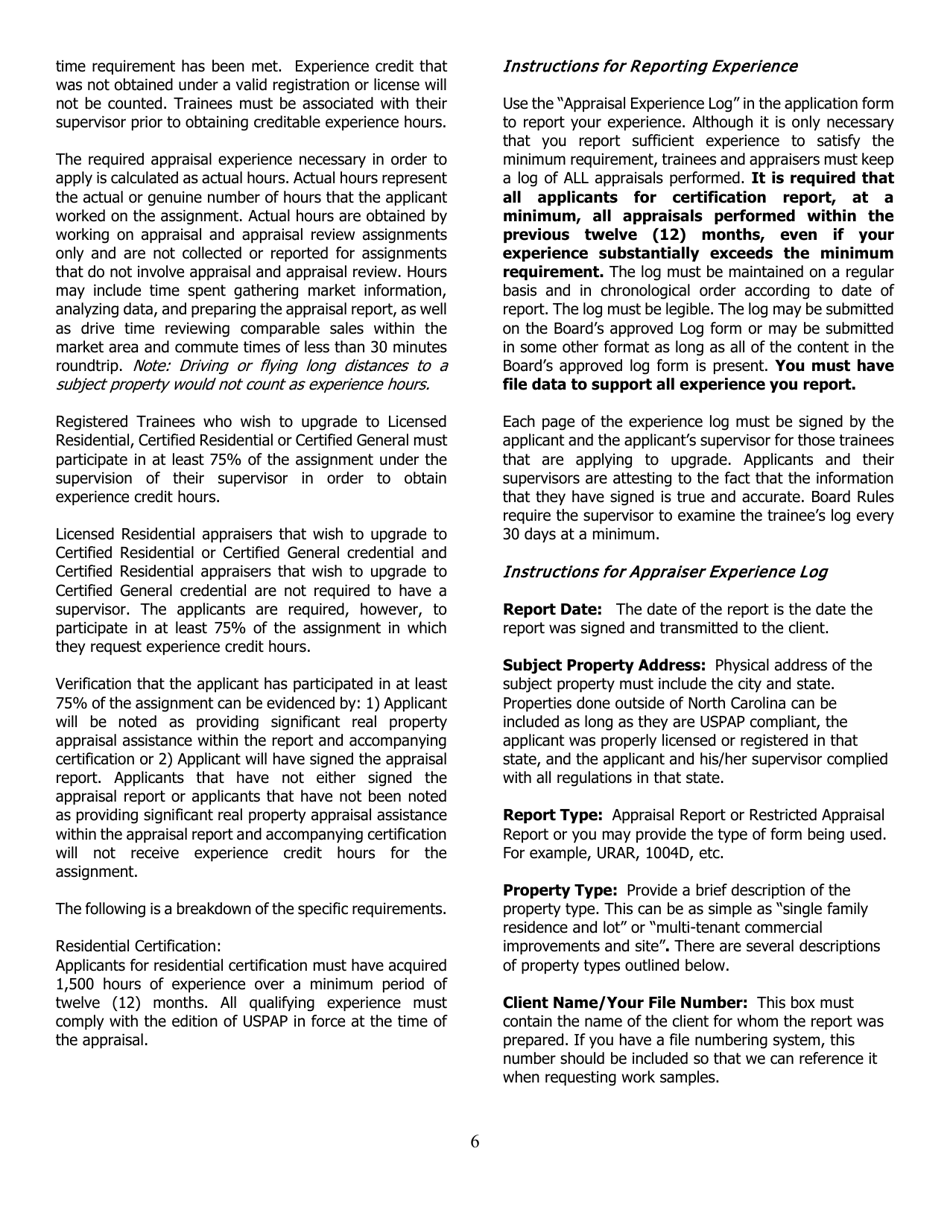 Application for Certified General Certification - North Carolina, Page 6