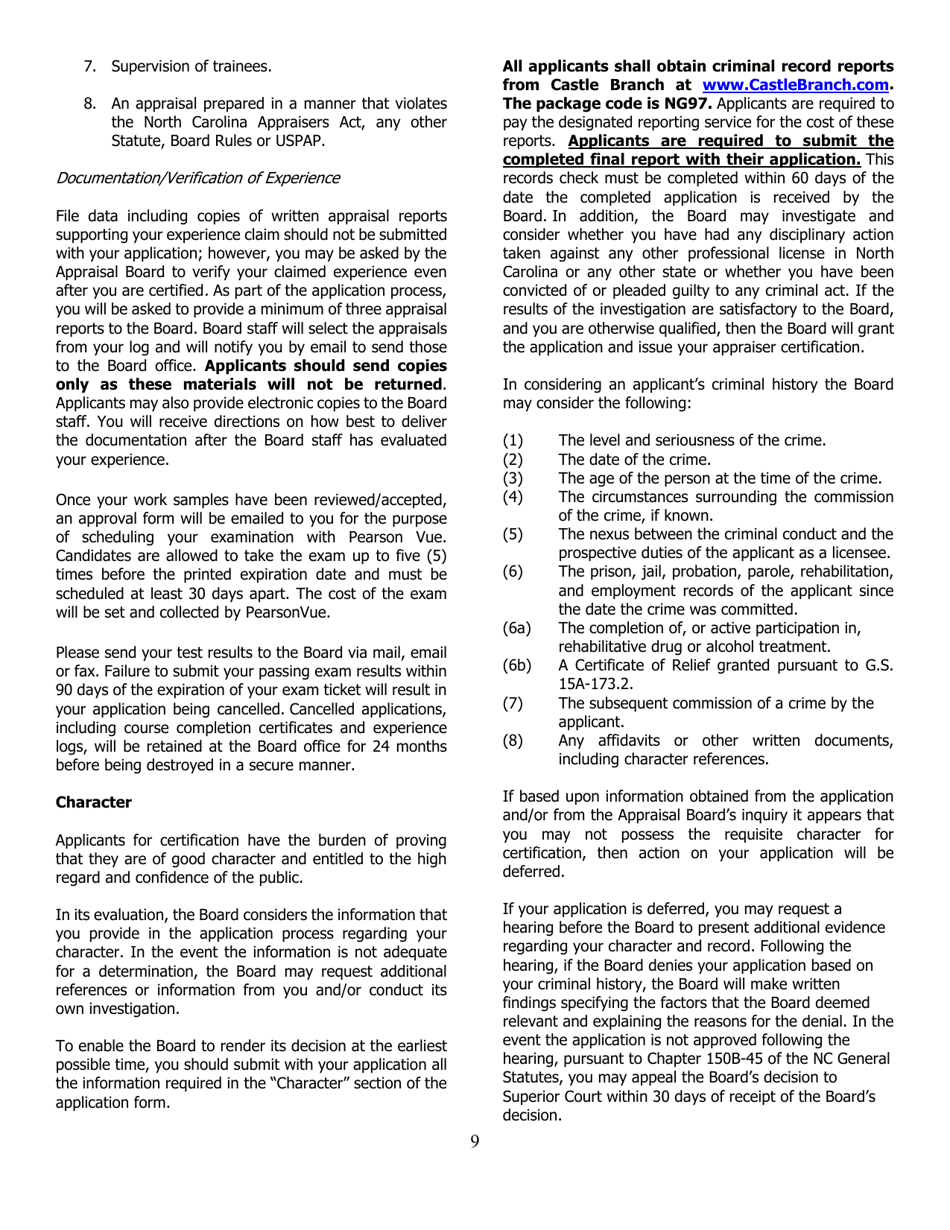 Application for Certified General Certification - North Carolina, Page 9