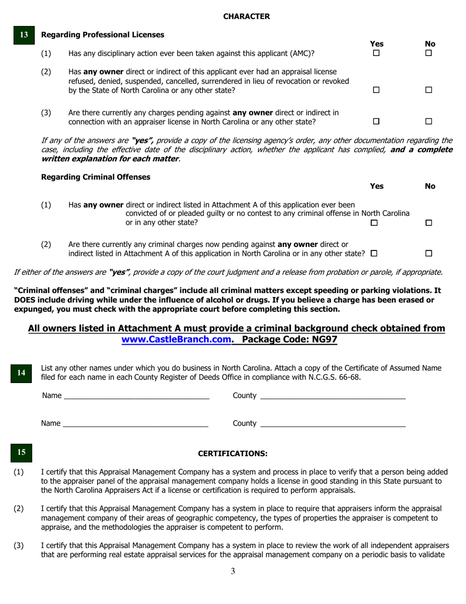 Application for Appraisal Management Company Registration - North Carolina, Page 3