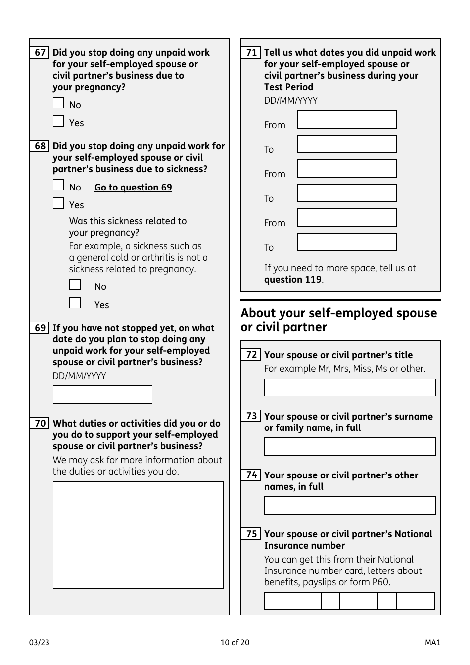 Form MA1 Maternity Allowance - United Kingdom, Page 10