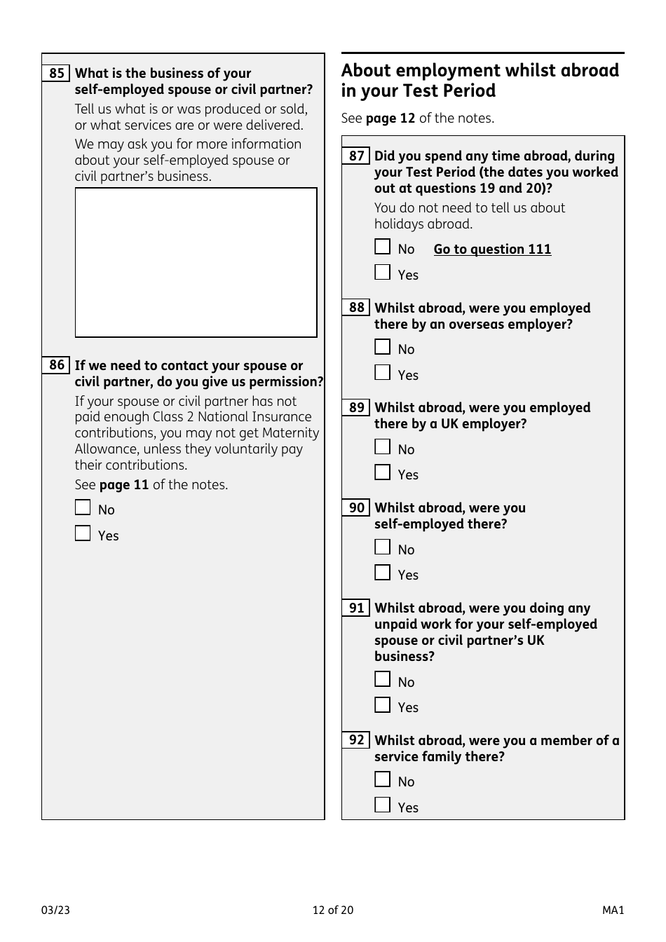 Form MA1 Maternity Allowance - United Kingdom, Page 12