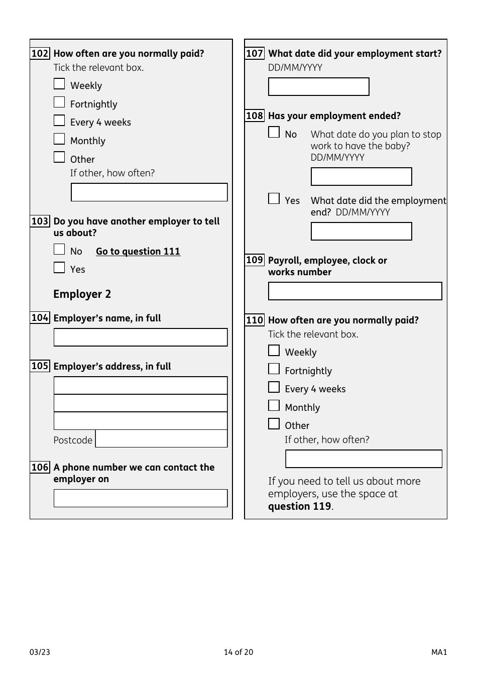 Form MA1 Maternity Allowance - United Kingdom, Page 14