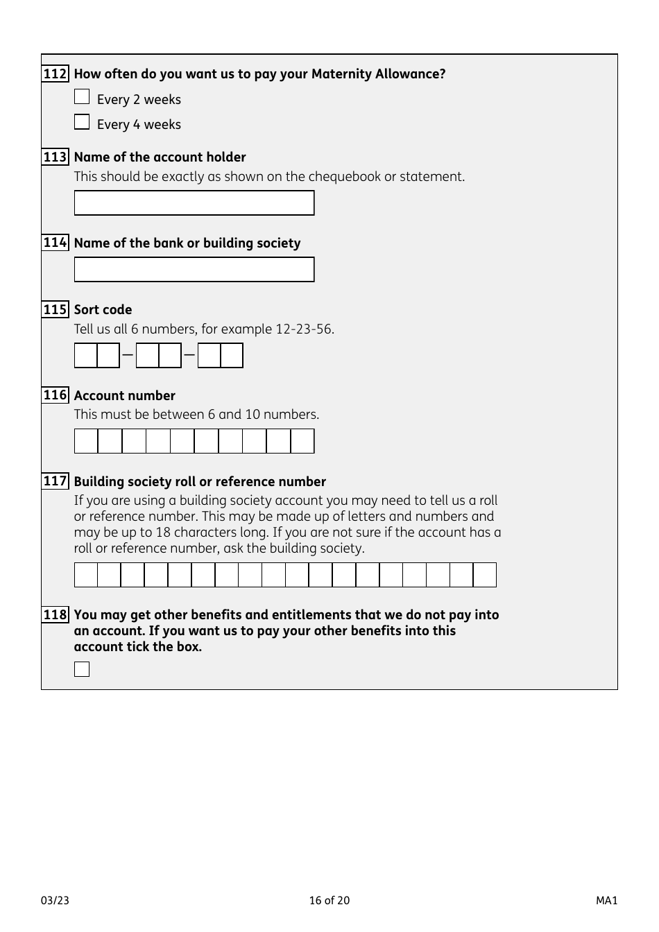 Form MA1 Maternity Allowance - United Kingdom, Page 16