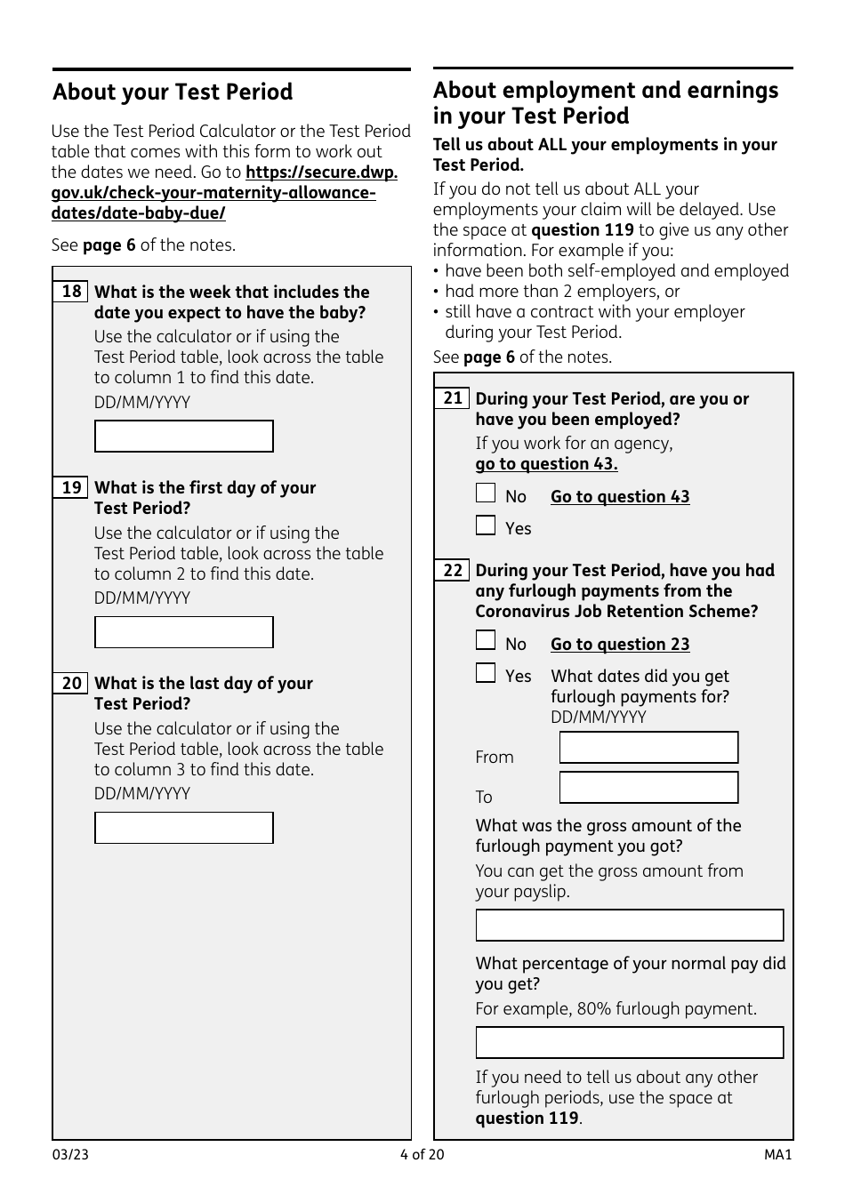 Form MA1 Maternity Allowance - United Kingdom, Page 4