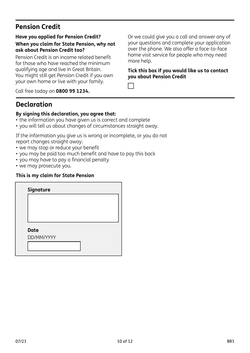 Form BR1 State Pension Claim Form - United Kingdom, Page 10